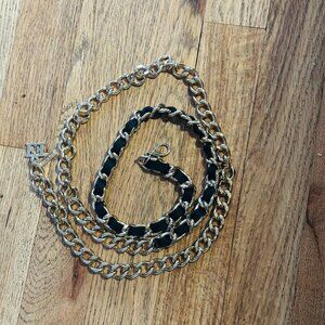 Rare 80s Escada Vintage Gold Chain Belt 46" black cloth weave Waist/Hip/Necklace